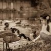 Black and White Girl with Geese Diamond Painting