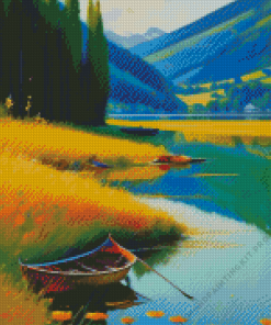 Boat By the Lake Art Diamond Painting