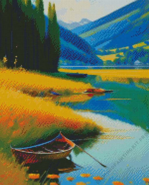 Boat By the Lake Art Diamond Painting