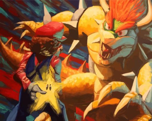 Bowser and Mario Abstract Art Diamond Painting