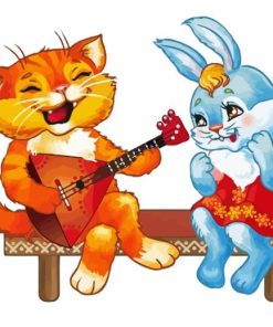 Cat and Bunny Singing Diamond Painting