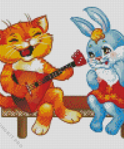 Cat and Bunny Singing Diamond Painting