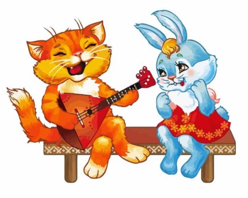 Cat and Bunny Singing Diamond Painting