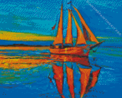 Coulrful Sea and Boat Diamond Painting