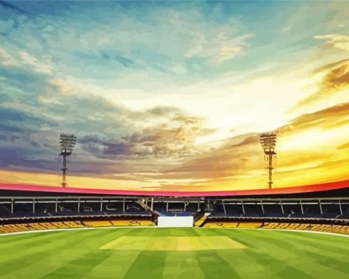 Cricket Stadium Ground at Sunset Diamond Painting