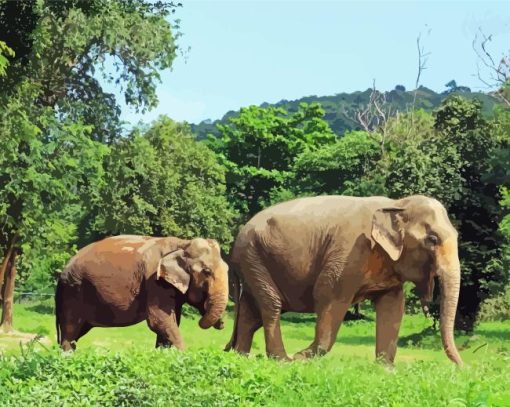 Elephants in Thailand Jungle Diamond Painting