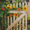 Garden Gate Sunflowers Diamond Painting