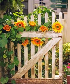 Garden Gate Sunflowers Diamond Painting