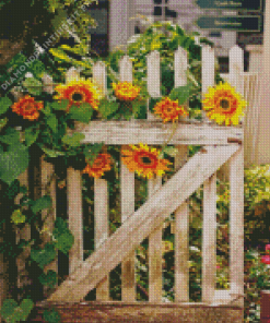 Garden Gate Sunflowers Diamond Painting