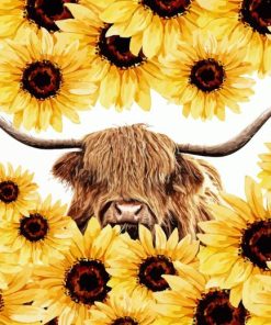 Highland Cow Sunflower Diamond Painting