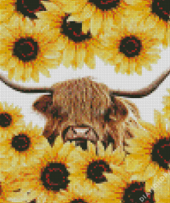 Highland Cow Sunflower Diamond Painting