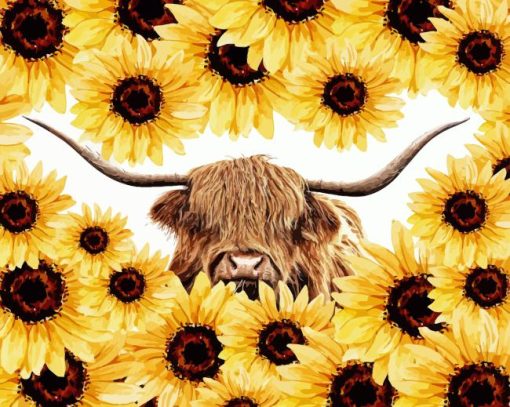 Highland Cow Sunflower Diamond Painting