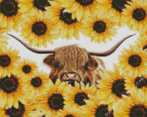 Highland Cow Sunflower Diamond Painting