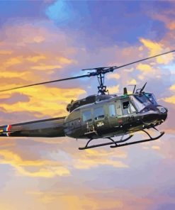 Huey Helicopter at Sunset Diamond Painting