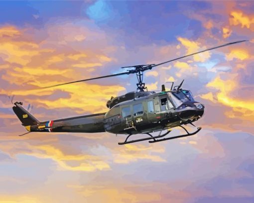 Huey Helicopter at Sunset Diamond Painting