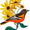 Baltimore Oriole Bird and Flowers Diamond Painting