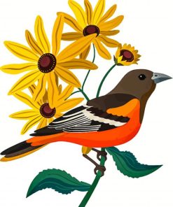 Baltimore Oriole Bird and Flowers Diamond Painting