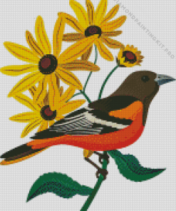 Baltimore Oriole Bird and Flowers Diamond Painting