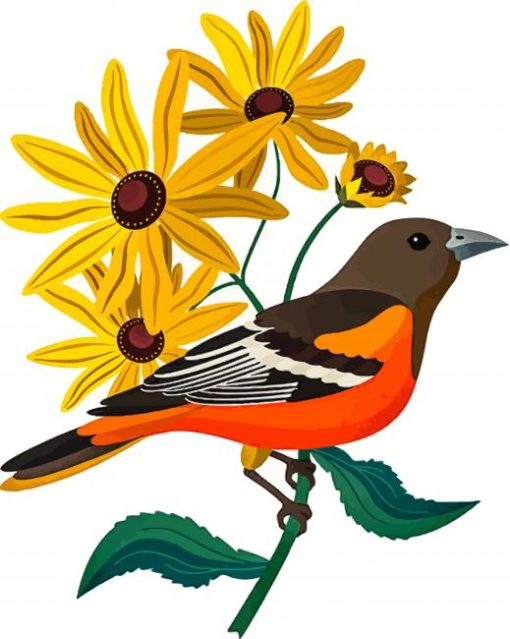 Baltimore Oriole Bird and Flowers Diamond Painting