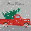 Illustration Christmas With Red Truck Diamond Painting