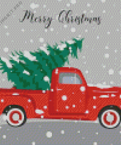 Illustration Christmas With Red Truck Diamond Painting