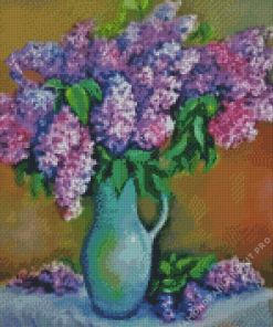 Lilac Flowers in Vase Diamond Painting