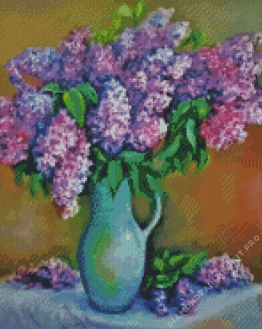 Lilac Flowers in Vase Diamond Painting