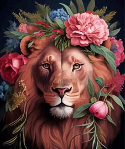 Lion in Flowers Diamond Painting