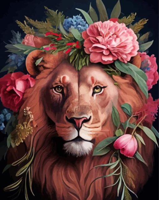 Lion in Flowers Diamond Painting