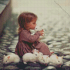 Little Girl With White Rabbits Diamond Painting