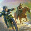 Men on Motorcycle and Horse Diamond Painting