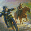 Men on Motorcycle and Horse Diamond Painting