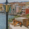 Orange Black Cat In Greece Diamond Painting