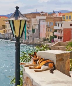 Orange Black Cat In Greece Diamond Painting