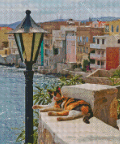 Orange Black Cat In Greece Diamond Painting