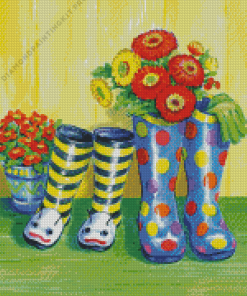 Rain Boots and Flowers Diamond Painting