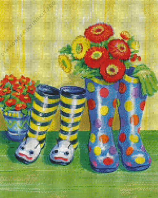 Rain Boots and Flowers Diamond Painting