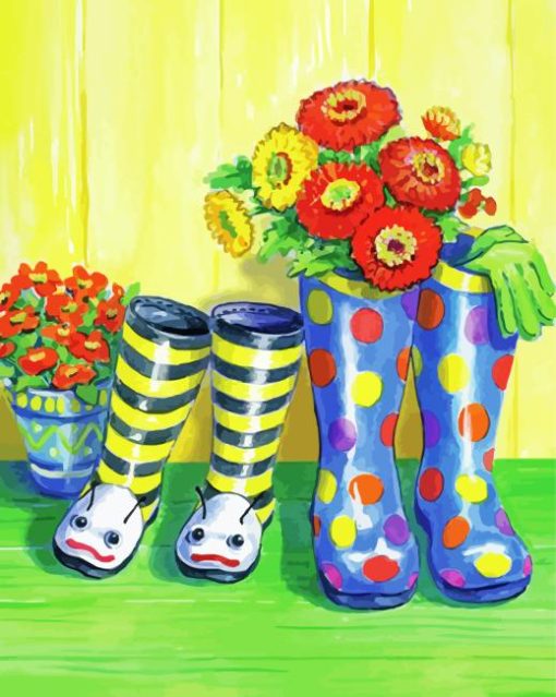 Rain Boots and Flowers Diamond Painting