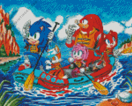 Sonic Characters Rafting Diamond Painting