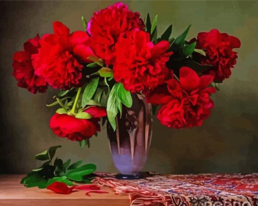 Still Life Red Peonies Vase Diamond Painting