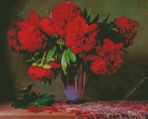 Still Life Red Peonies Vase Diamond Painting