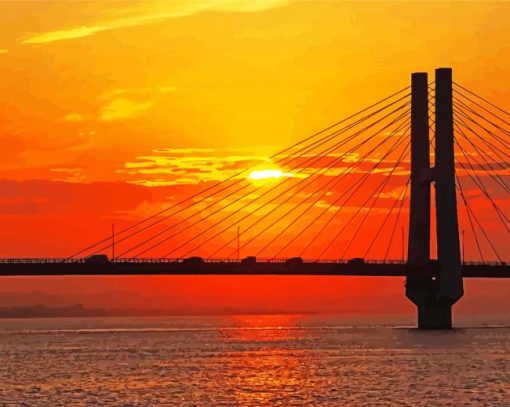 Sunset Over Choshi Bridge Diamond Painting