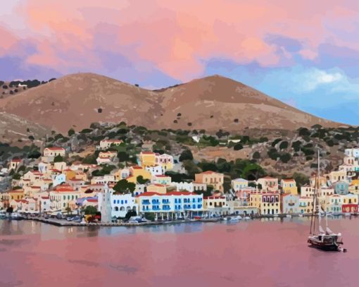 Sunset Over Symi Island Diamond Painting