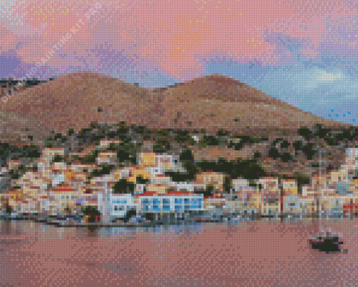 Sunset Over Symi Island Diamond Painting