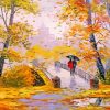 Walking Couple in Autumn Trees Diamond Painting