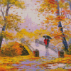 Walking Couple in Autumn Trees Diamond Painting