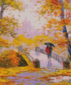 Walking Couple in Autumn Trees Diamond Painting