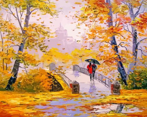 Walking Couple in Autumn Trees Diamond Painting