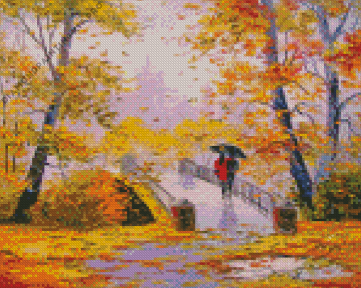 Walking Couple in Autumn Trees Diamond Painting