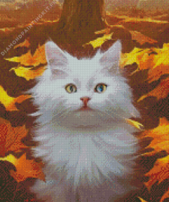 White Cat In Fall Diamond Painting
